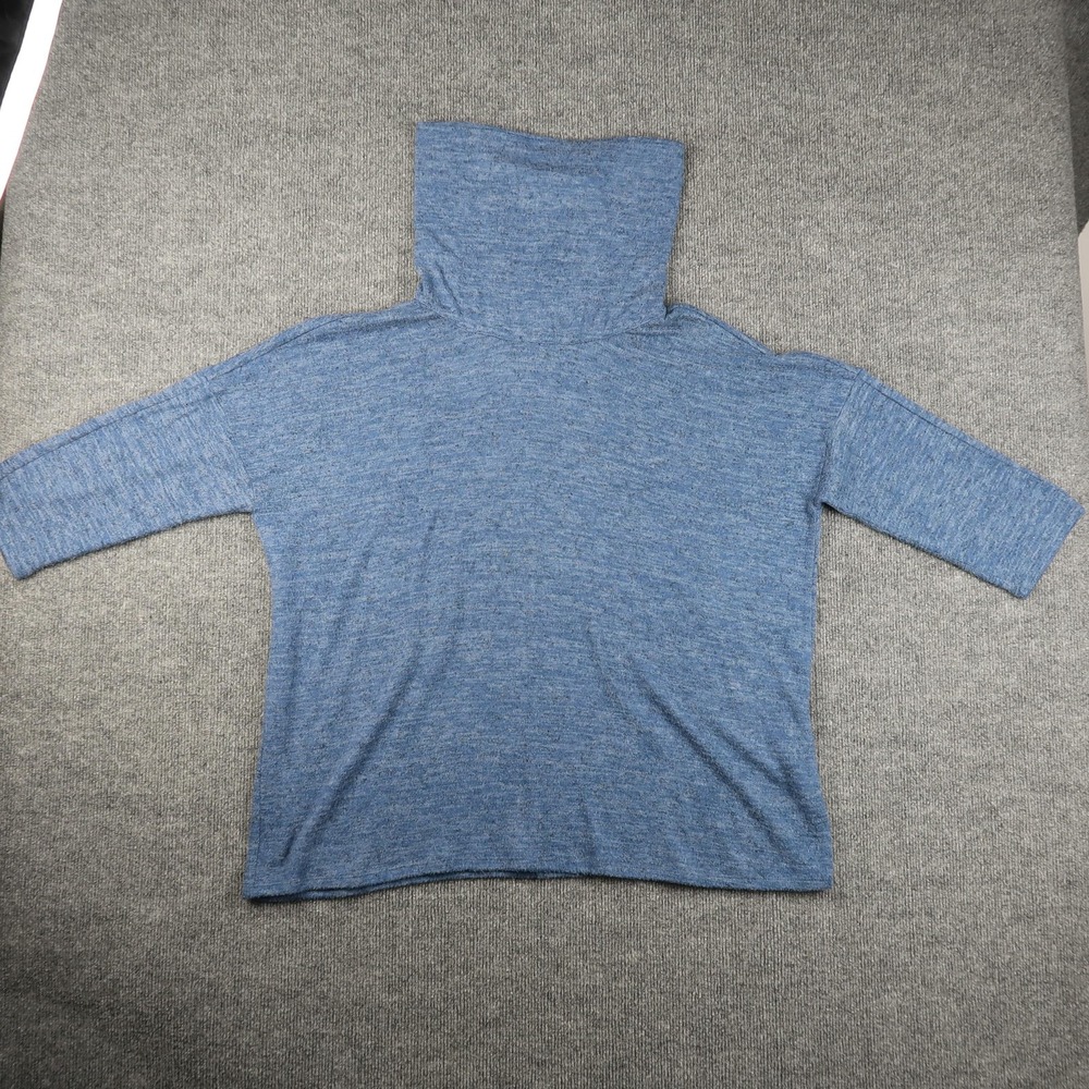 Chicos Sweater Womens Size 1 Blue Cowl Neck Pullover Soft Stretch 3/4 Sleeve Top